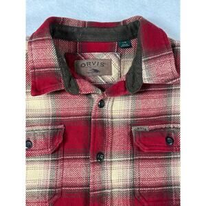 Orvis Heavyweight Flannel Shirt Men's L Red Plaid Shacket Jacket